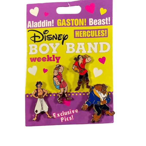 Disney Parks Boy Band Aladdin Beast Hercules Gaston Pin Set - Picture 1 of 7